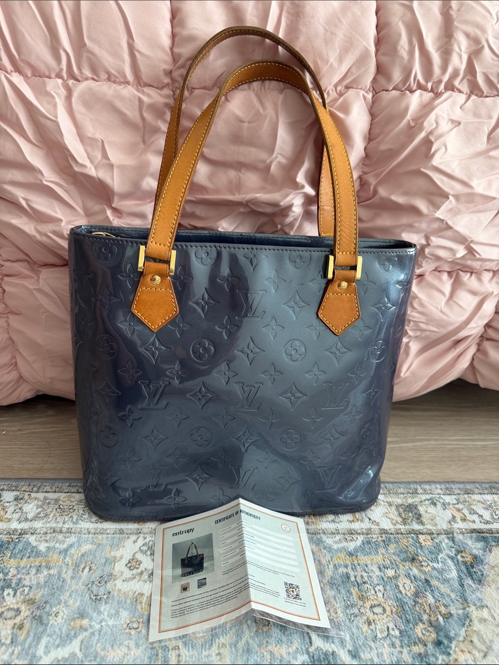 Louis Vuitton Patent Vernis Tote with Tan Handles